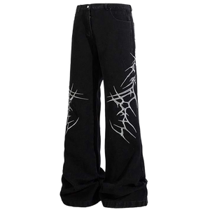 'Fractured' Wide Leg Black Denim Jeans