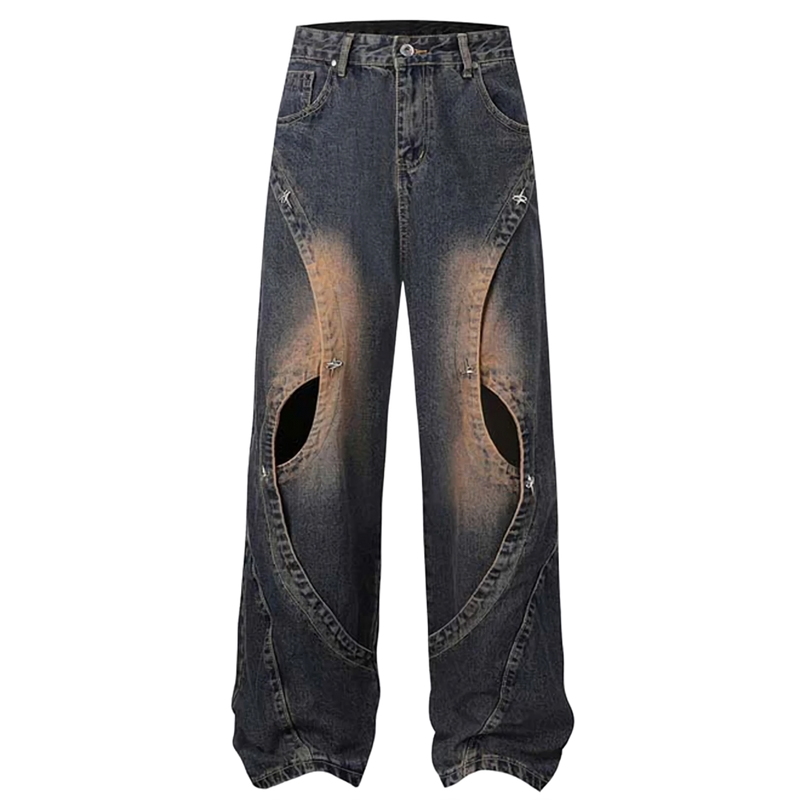 'Radial' Layered Wide Leg Denim Jeans