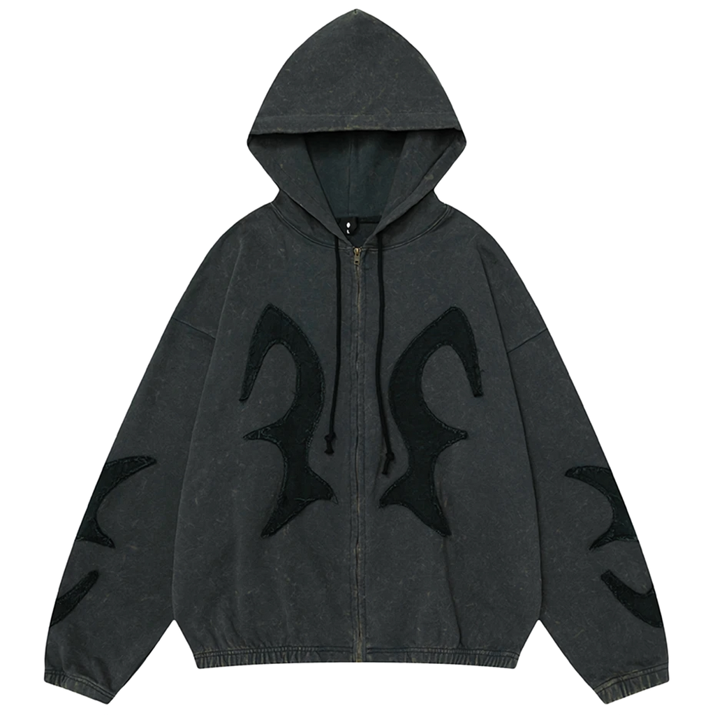 'Sandman' Rune Accent Oversized Zip-Up Hoodie