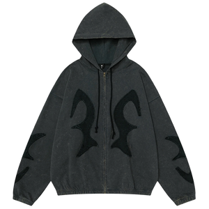 'Sandman' Rune Accent Oversized Zip-Up Hoodie