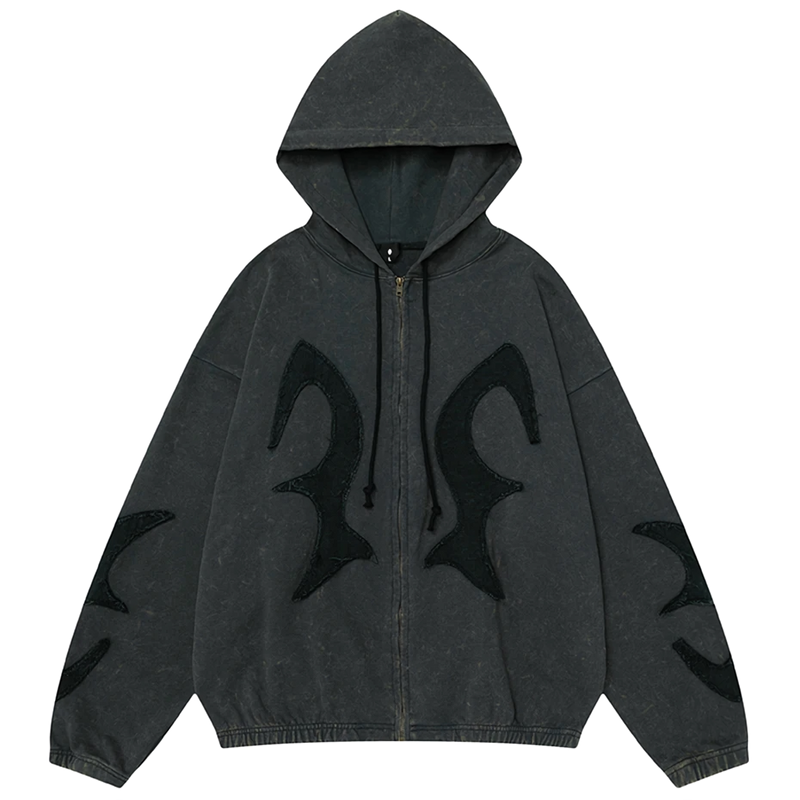 'Sandman' Rune Accent Oversized Zip-Up Hoodie