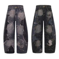 'Ruin' Charcoal Wash Distressed Wide Leg Denim Jeans