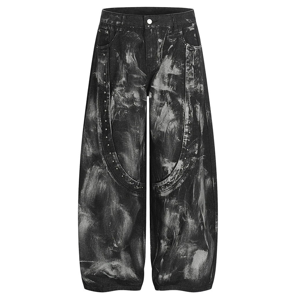 Abstract Painted Wide Leg Black Denim Jeans