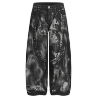 Abstract Painted Wide Leg Black Denim Jeans