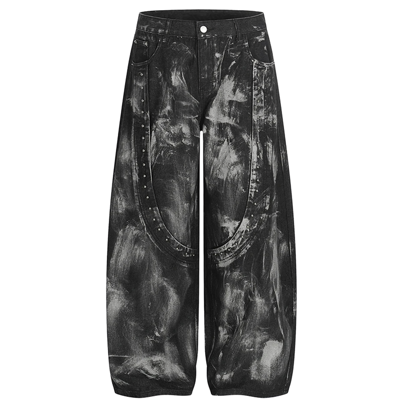 Abstract Painted Wide Leg Black Denim Jeans