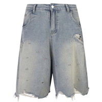 Ken Vibe Rhinestone Studded Distressed Denim Shorts