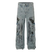 Smudged Wash Denim Cargo Jeans