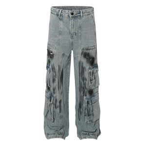 Smudged Wash Denim Cargo Jeans