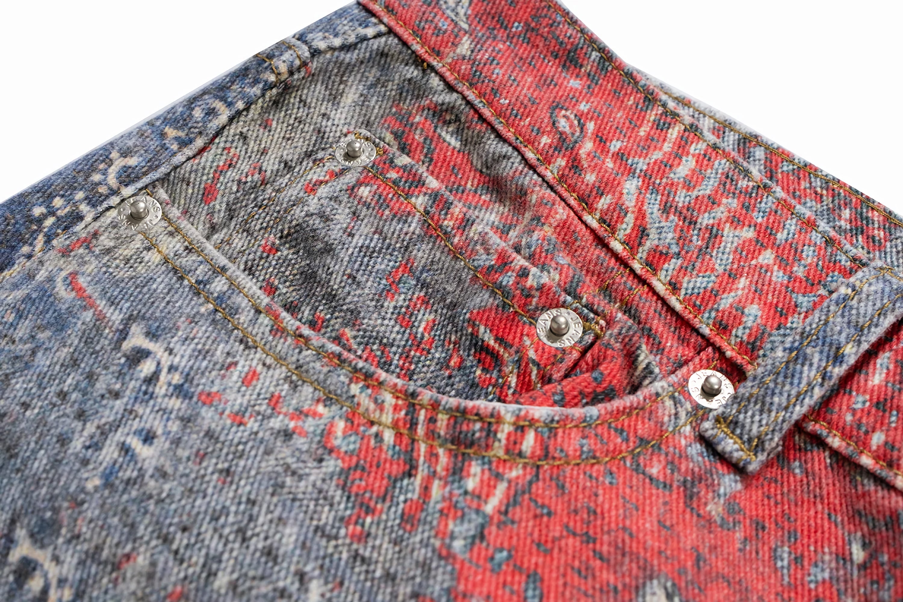 パンツ archive mnml Clash Denim Paisley Grunge CLOUT COLLECTION ™ | Archive Paisley Print Straight Fit Denim Jeans