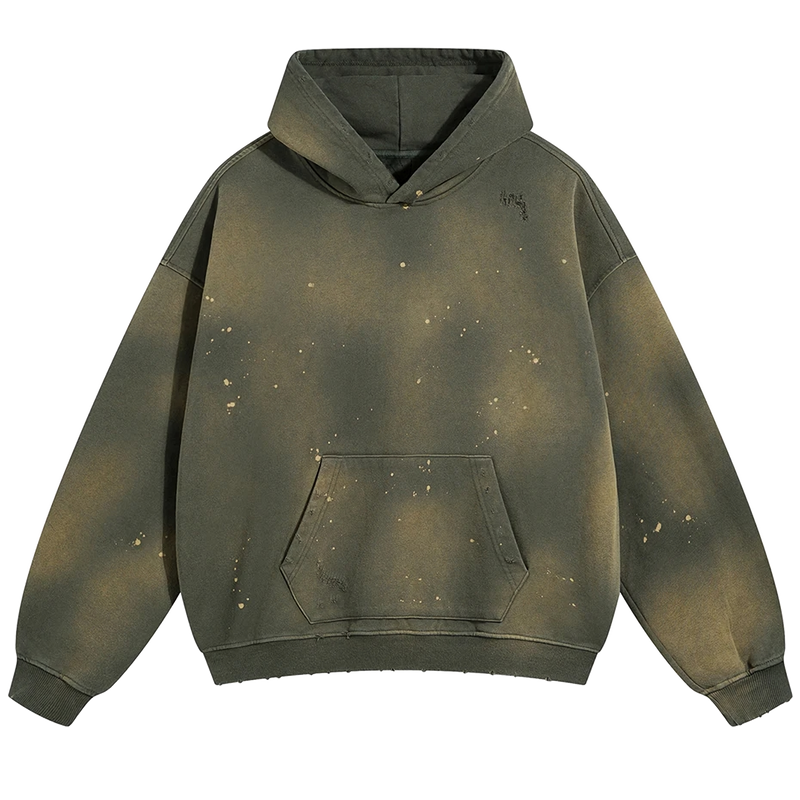 Vintage Loose Fit Cotton Hoodie with Paint Splatter