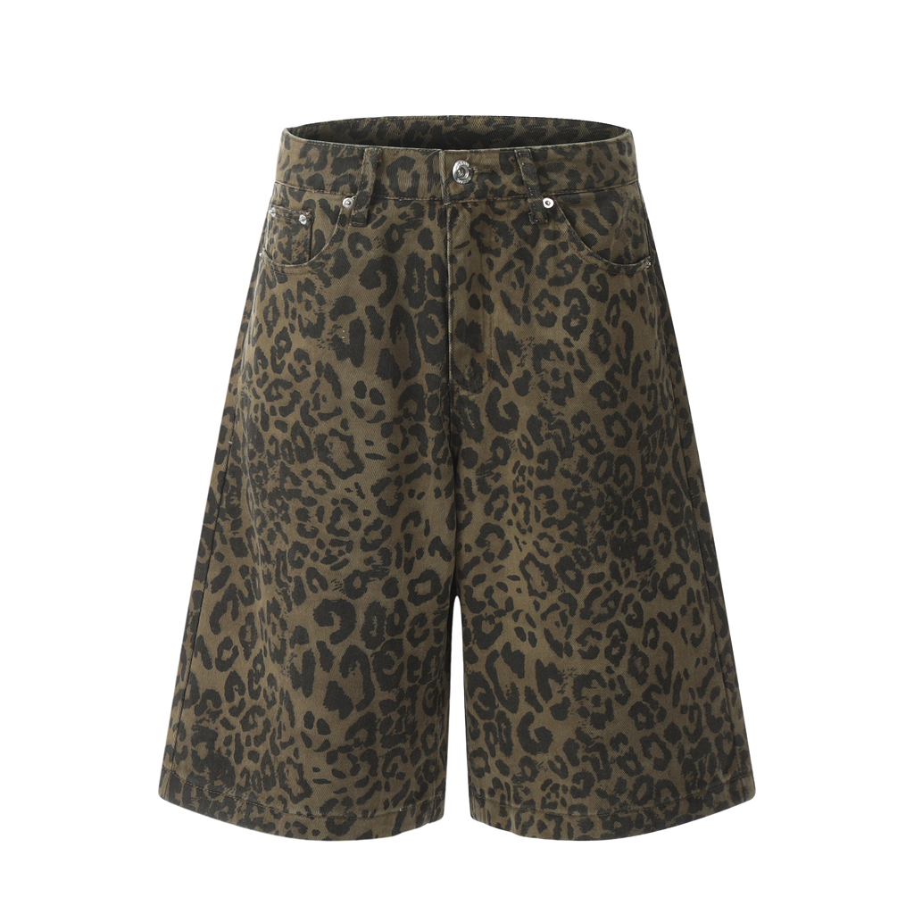 'Concrete Jungle' Leopard Print Denim Shorts