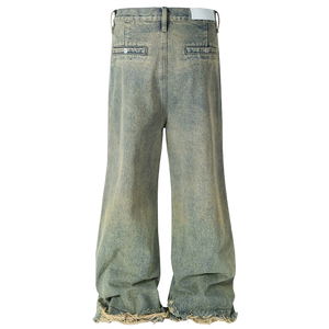 Retro Wash Denim Jeans with Frayed Ankle Hem