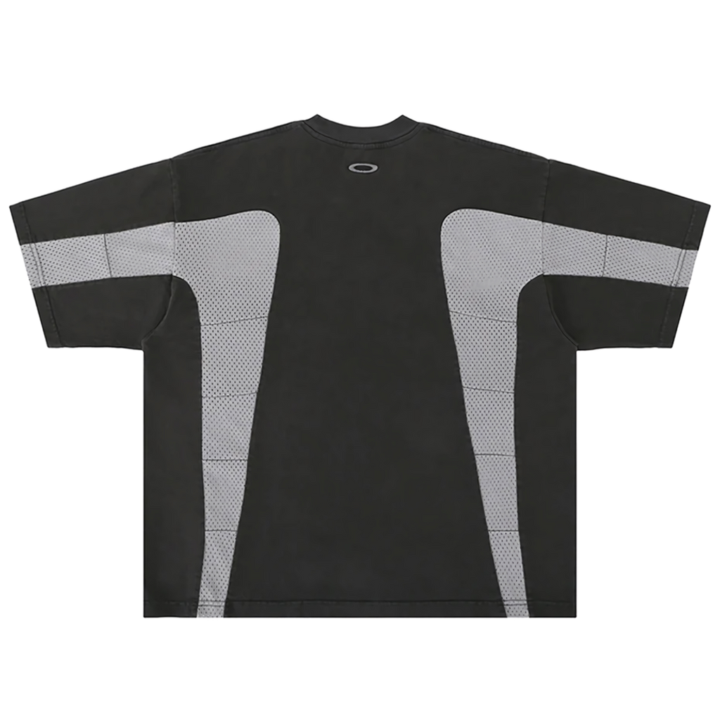 'Obsidian' Oversized Cotton T-Shirt with Contrast Mesh Panel
