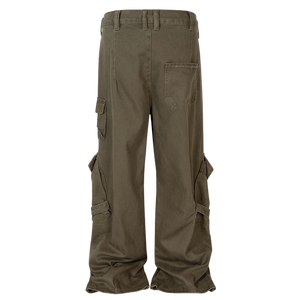 ‘Rover' Wide Leg Khaki Cargo Pants