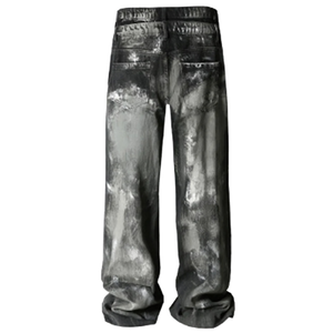 Double Waisted Acid Wash Black Denim Jeans