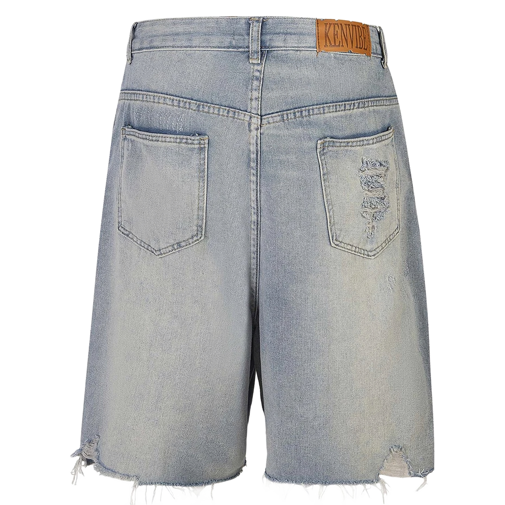 Ken Vibe Rhinestone Studded Distressed Denim Shorts