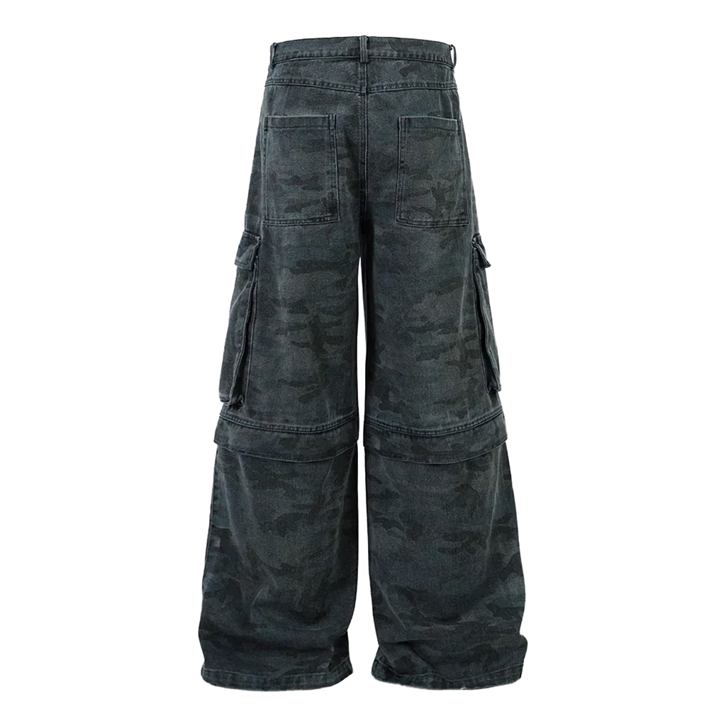 Urban Camo Wide Leg Denim Cargo  Pants