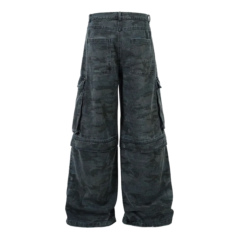 Urban Camo Wide Leg Denim Cargo  Pants