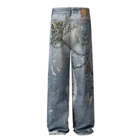 Distressed Chain-Detailed Baggy Denim Jeans