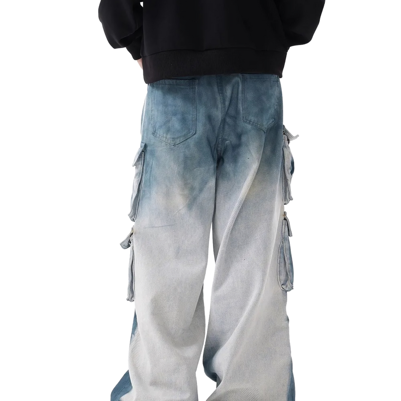 'Black Ice' Gradient Wash Utility Cargo Pants