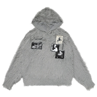 'Ink' Graphic-Patch Oversized Fur Hoodie
