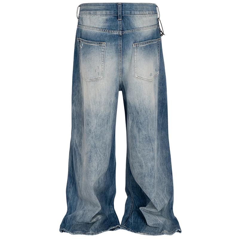 'Haze' Faded Wash Wide Leg Distressed Denim Jeans