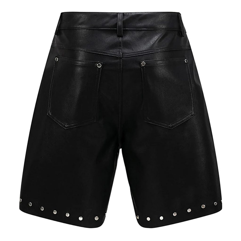 Longline Rivet Studded Faux Leather Shorts