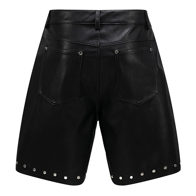 Longline Rivet Studded Faux Leather Shorts