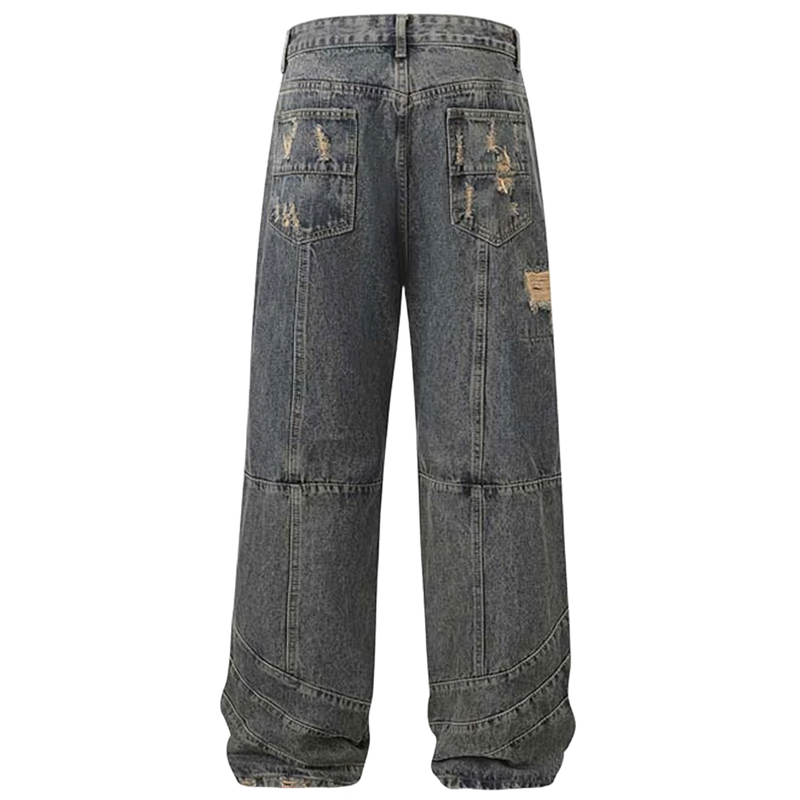 Extreme Aesthetic Shredded Wide Leg Denim Jeans