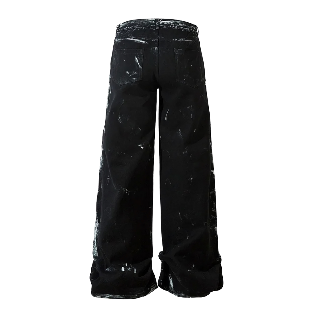 Painted Wide Leg Black Denim Jeans