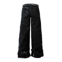 Painted Wide Leg Black Denim Jeans