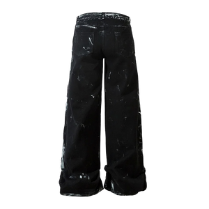 Painted Wide Leg Black Denim Jeans