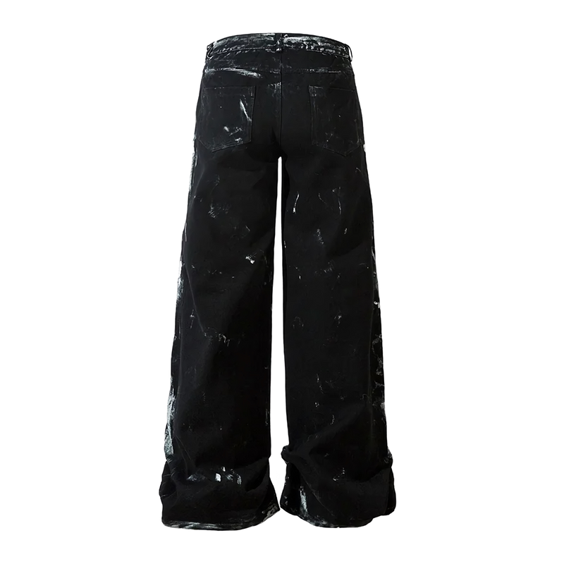 Painted Wide Leg Black Denim Jeans