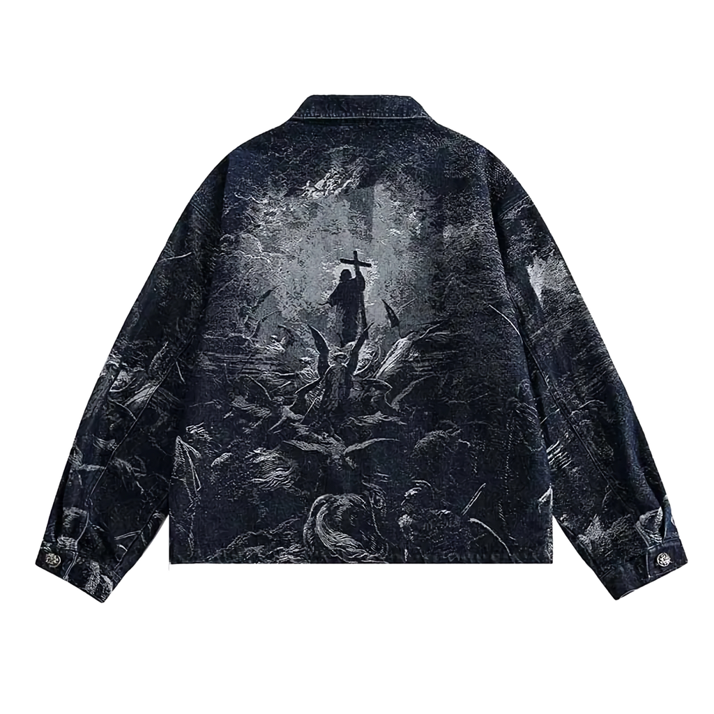 'Prophecy' Custom Print Zip Up Denim Jacket