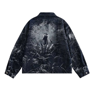 'Prophecy' Custom Print Zip Up Denim Jacket