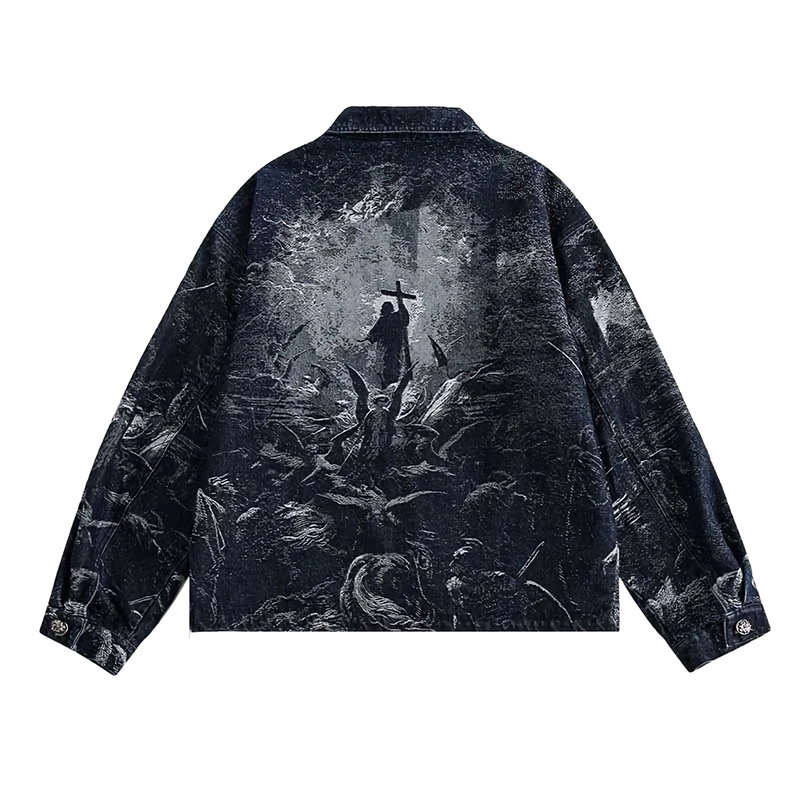 'Prophecy' Custom Print Zip Up Denim Jacket