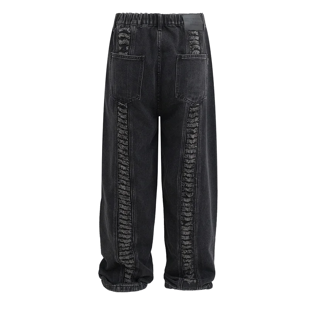 'Traction' Raw Edge Distressed Black Denim Jeans