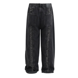 'Traction' Raw Edge Distressed Black Denim Jeans