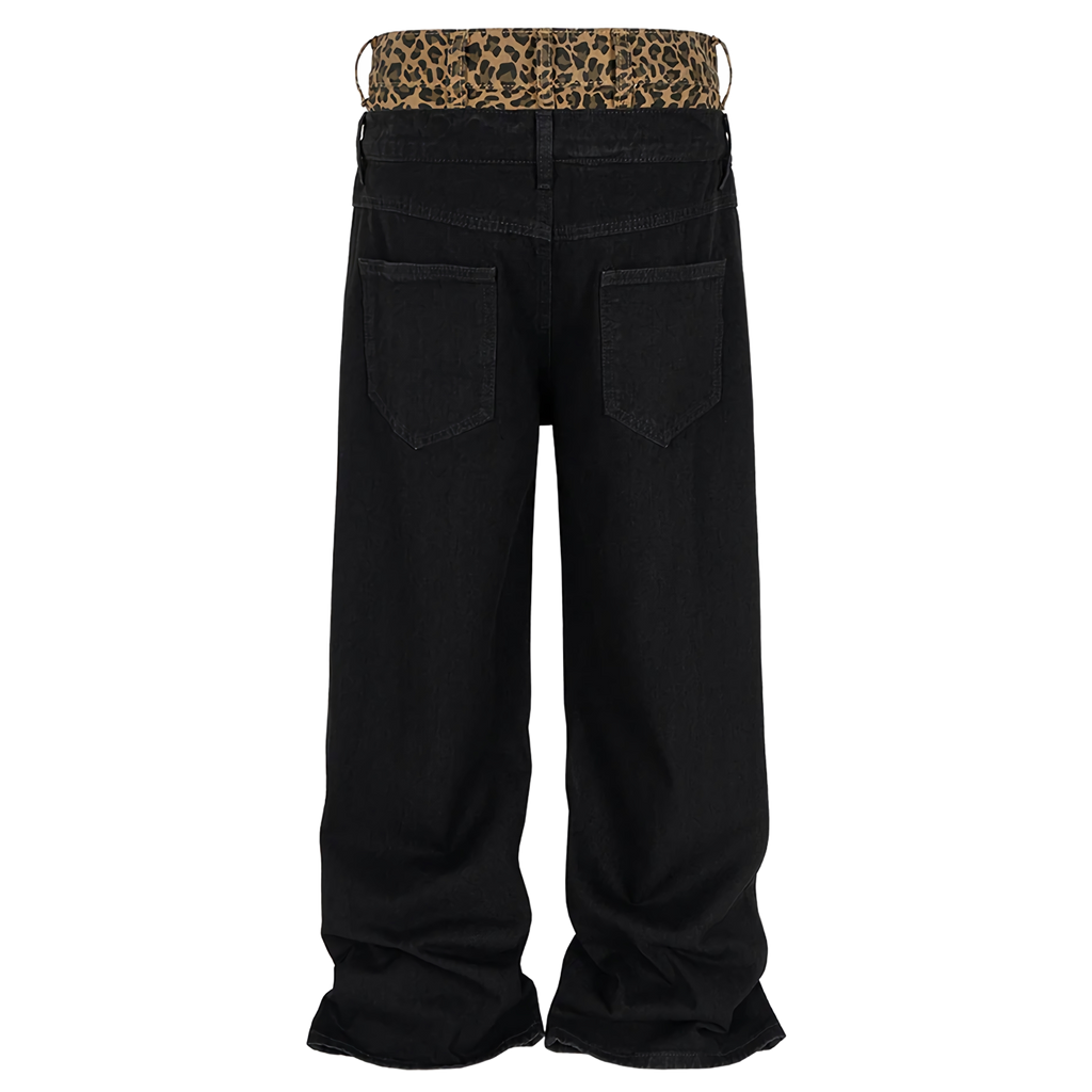 'Instinct' Leopard Waist Black Denim Jeans