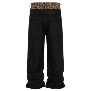 'Instinct' Leopard Waist Black Denim Jeans