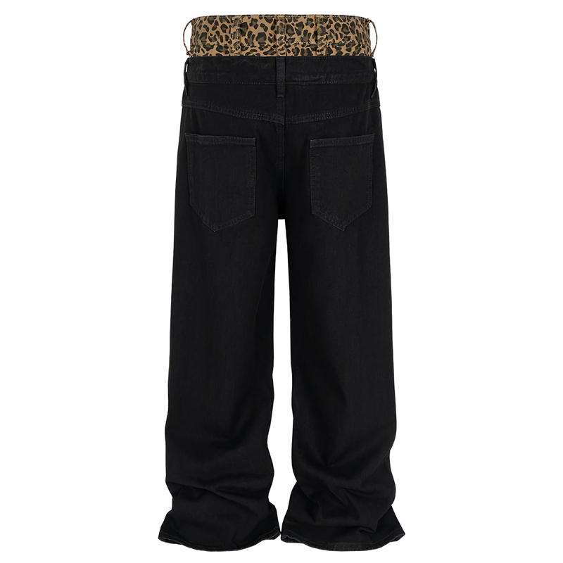 'Instinct' Leopard Waist Black Denim Jeans