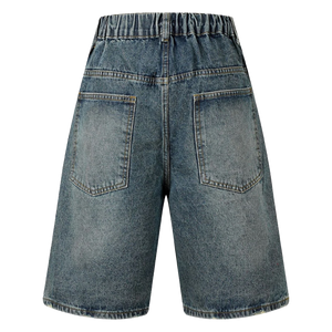 Wide Leg Webbed Denim Shorts