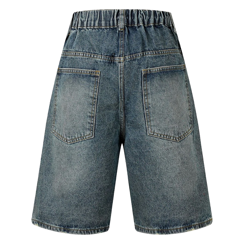 Wide Leg Webbed Denim Shorts