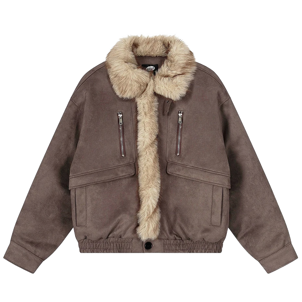 'Kodiak' Relaxed Suede-Touch Fur Trim Jacket