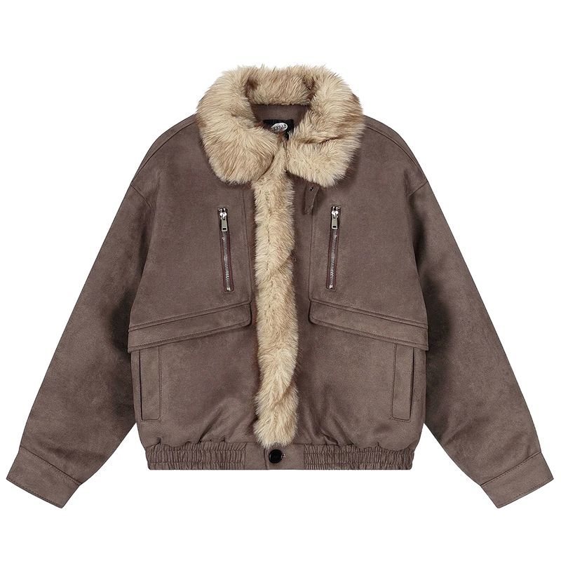'Kodiak' Relaxed Suede-Touch Fur Trim Jacket