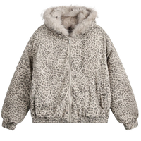 'Snow Leopard' Fur Trim Insulated Zip Up Hoodie