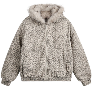 'Snow Leopard' Fur Trim Insulated Zip Up Hoodie