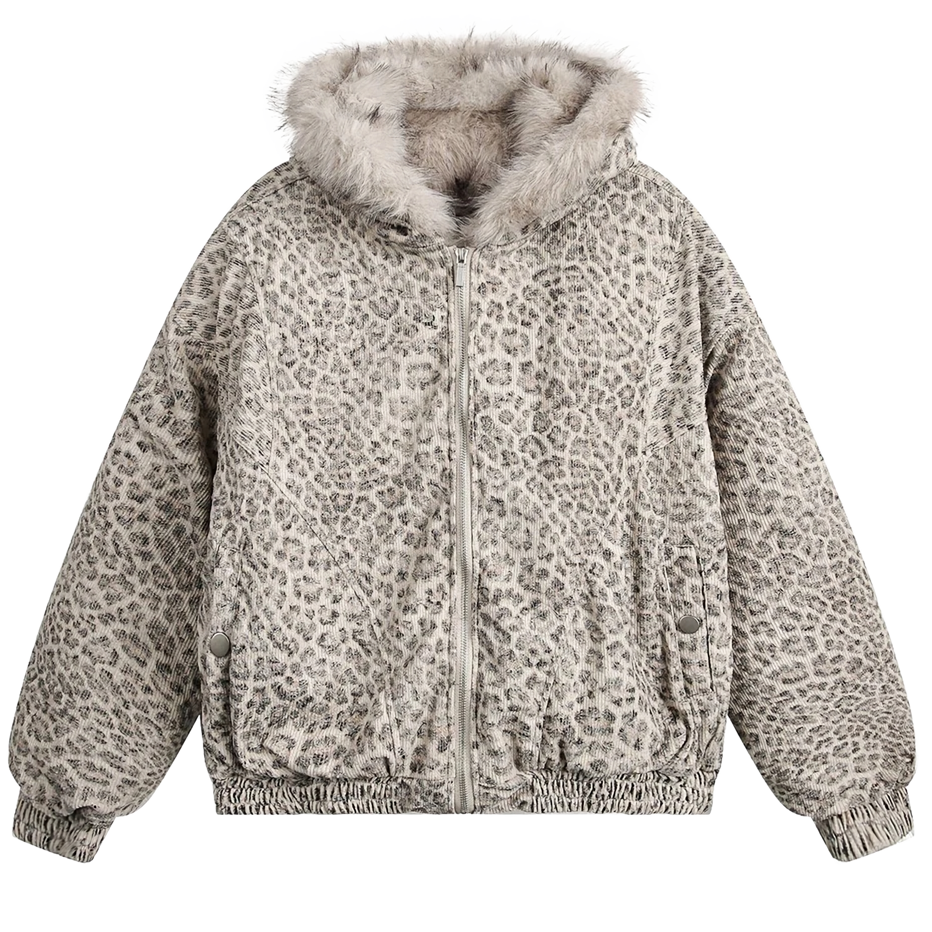 CLOUT COLLECTION ™ | 'Snow Leopard' Fur Trim Insulated Zip Up Hoodie CLOUT COLLECTION ™ | 'Snow Leopard' Fur Trim Insulated Zip Up Hoodie