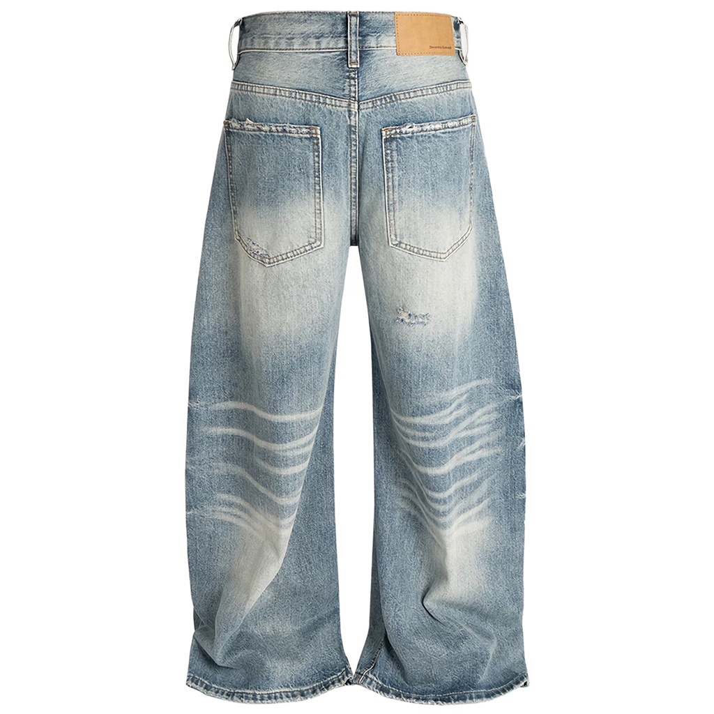 Light Wash Distressed Wide Leg Denim Jeans