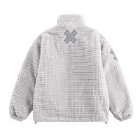 'X' Patch Embroidered Faux Fur Fleece Jacket